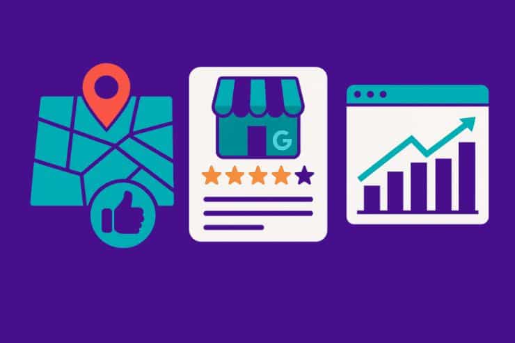 Mapa de Lima con marcadores de ubicación que representan empresas optimizadas con SEO local