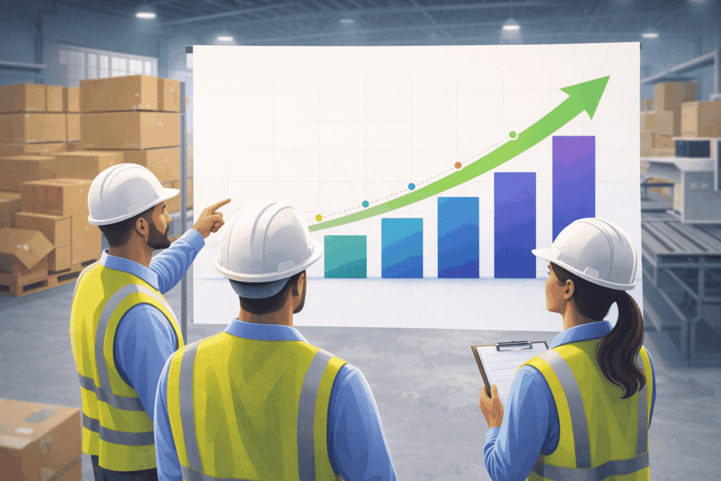 Equipo profesional analizando el crecimiento de una empresa de empaques de cartón mediante estrategia SEO B2B