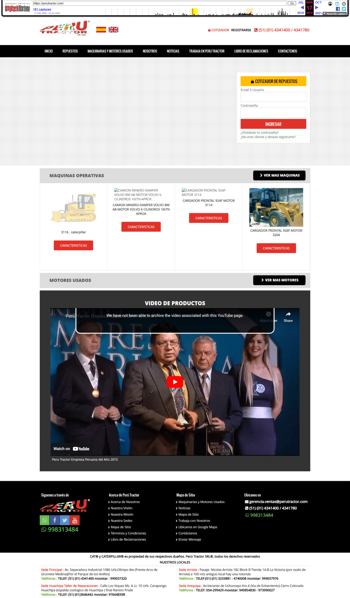 Plataforma de Perú Tractor antes de la intervención de agencia SEO B2B