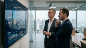Directores corporativos analizando el impacto financiero de un ecosistema de captación B2B y métricas de CRM.